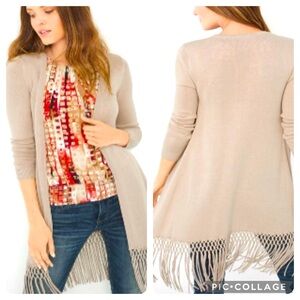 White House Black Market WHBM Fringe Open Sweater Cardigan Sz M NWOT